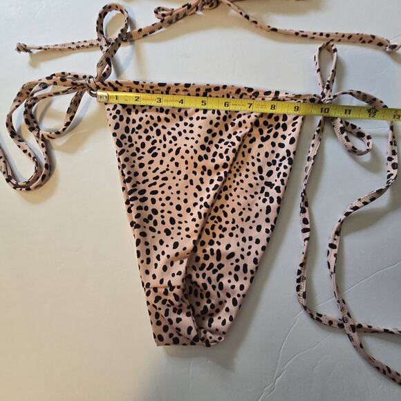 Nasty Gal 2pc Dalmatian Tie Bikini Womens Sz 6 Tan Black High Leg Cutout Front - Picture 7 of 16
